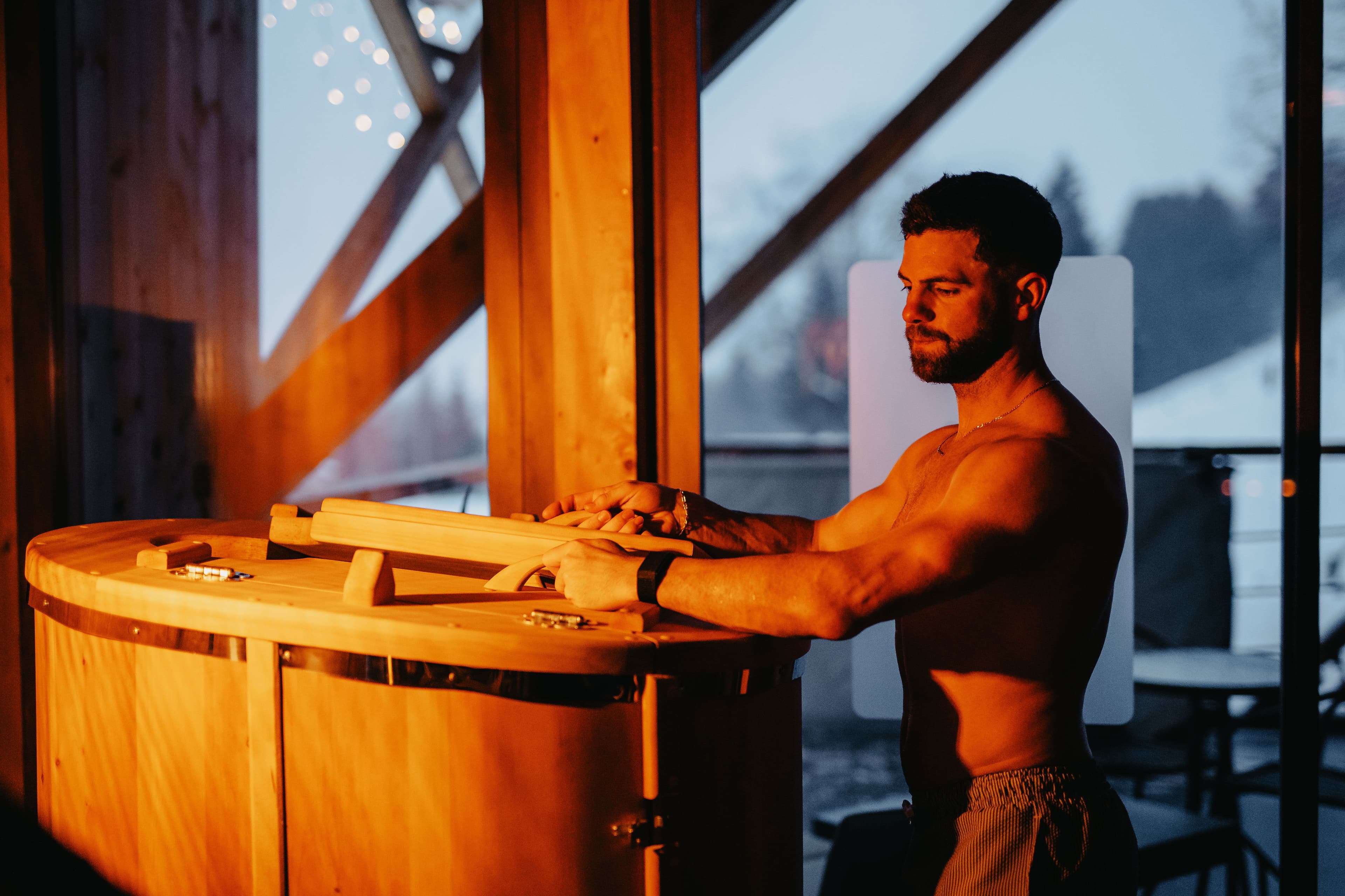 Cedar bath and hydrotherapy area