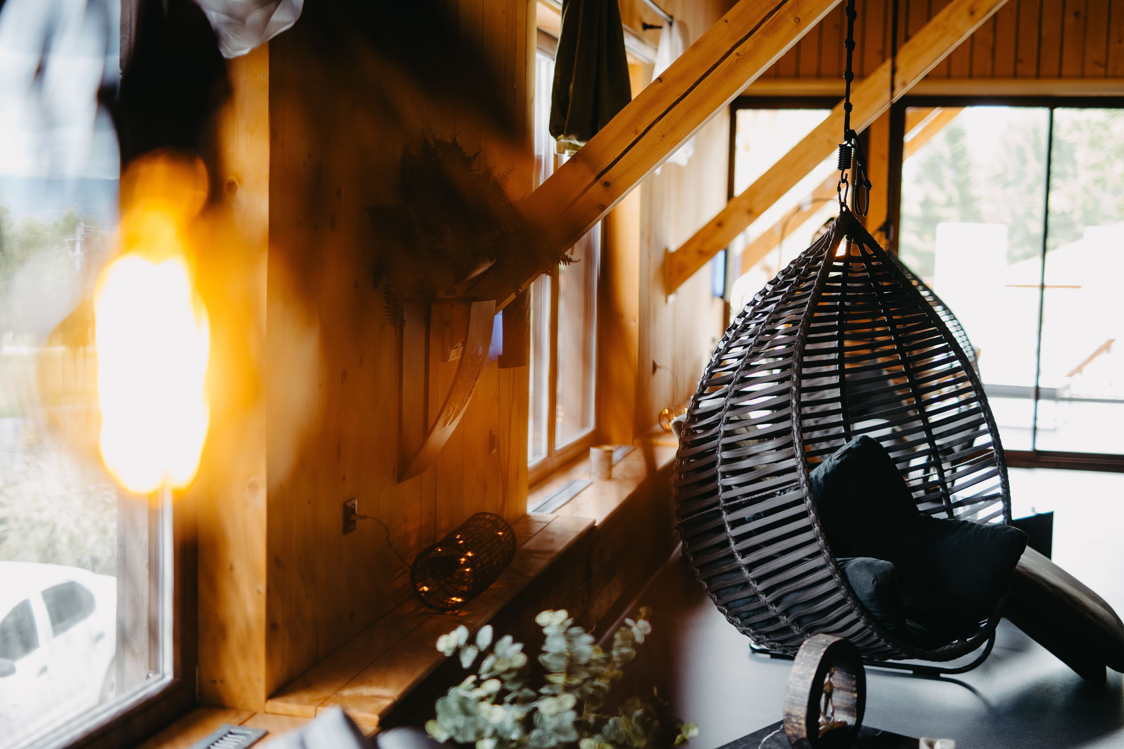 Warm wellness sanctuary with rustic wooden finishes